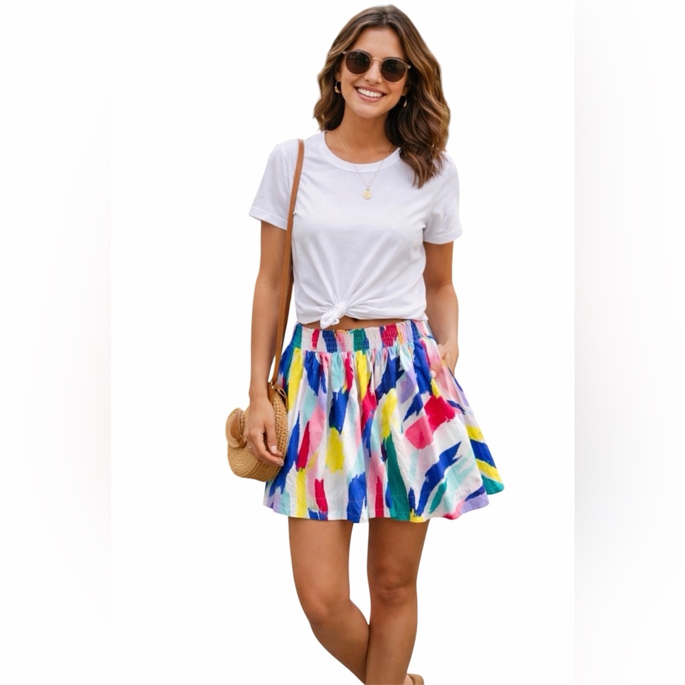 Kate Spade Skirt The Rules XL Multicolor Brushstroke A-Line Skirt Elastic Waist
